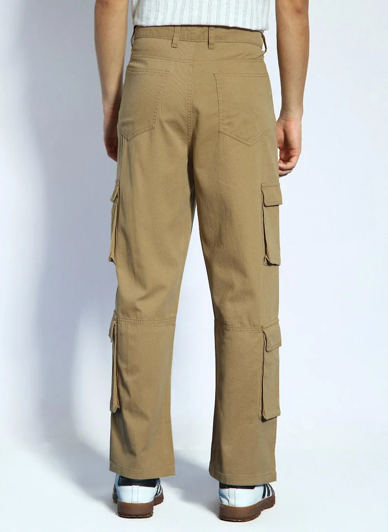 Urbano Fashion  Urbano Fashion Men's Khaki Loose Baggy Fit Cargo Chino Pant with 8 Pockets Stretchable for Men | Best Price UAE
